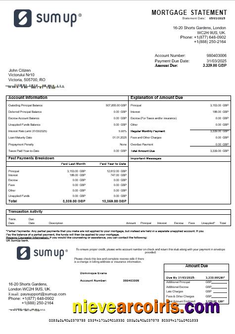 UK SumUp mortgage statement